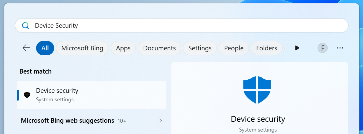 Screenshot of Windows Search